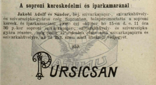 1908.10.15. Pursicsan papír és hüvely 1908.10.15. Pursicsan papír és hüvely