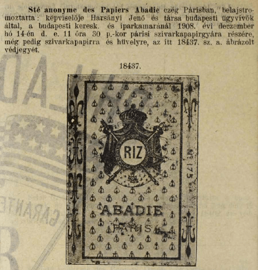 1908.12.14. Abadie papír és hüvely 1908.12.14. Abadie papír és hüvely