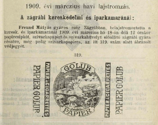 1909.03.18. Golub cigarettapapír 1909.03.18. Golub cigarettapapír