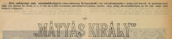 1909.10.18. Mátyás király hüvely 1909.10.18. Mátyás király hüvely