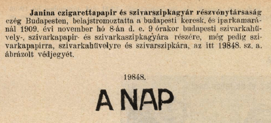 1909.11.08. A Nap papír és hüvely 1909.11.08. A Nap papír és hüvely