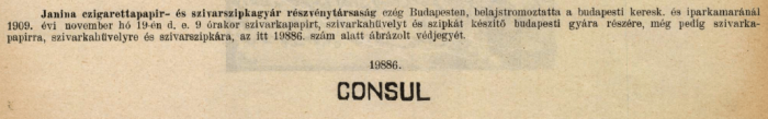 1909.11.19. Consul papír és hüvely 1. 1909.11.19. Consul papír és hüvely 1.