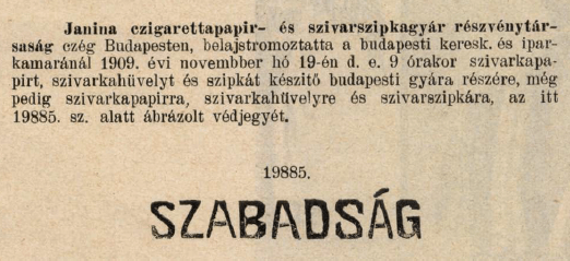 1909.11.19. Szabadság papír és hüvely 1909.11.19. Szabadság papír és hüvely
