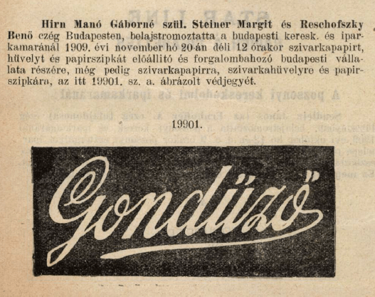 1909.11.20. Gondűző papír és hüvely 1909.11.20. Gondűző papír és hüvely