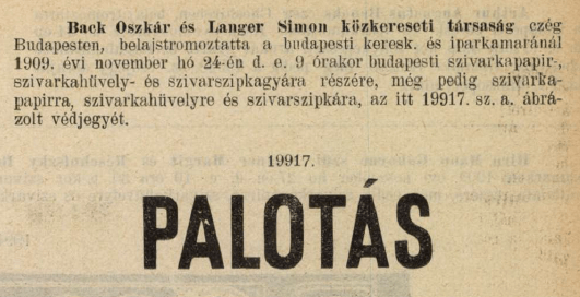1909.11.24. Palotás papír és hüvely 1909.11.24. Palotás papír és hüvely