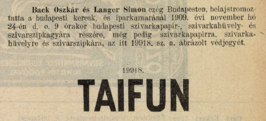 1909.11.24. Taifun papír és hüvely 1909.11.24. Taifun papír és hüvely
