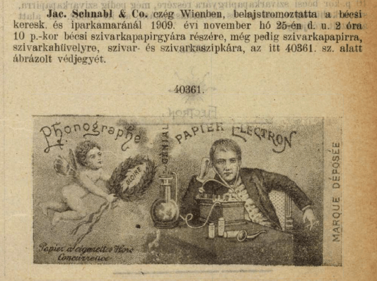 1909.11.25. Electron cigarettapapír 1909.11.25. Electron cigarettapapír
