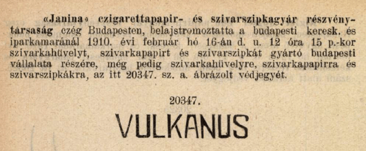1910.02.16. Vulkanus papír és hüvely 1910.02.16. Vulkanus papír és hüvely