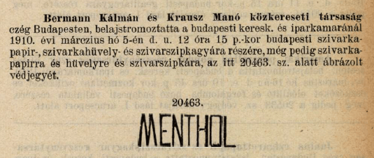 1910.03.05. Menthol papír és hüvely 1910.03.05. Menthol papír és hüvely