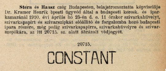 1910.04.25. Constant papír és hüvely 1910.04.25. Constant papír és hüvely