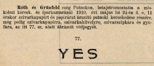 1910.05.24. Yes papír és hüvely 1910.05.24. Yes papír és hüvely