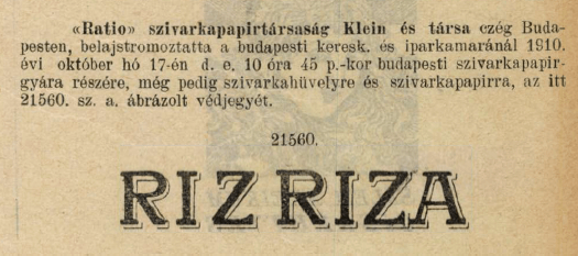 1910.10.17. Riz Riza papír és hüvely 1910.10.17. Riz Riza papír és hüvely
