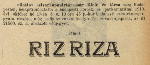 1910.09.24. Riz Riza papír és hüvely 1910.09.24. Riz Riza papír és hüvely