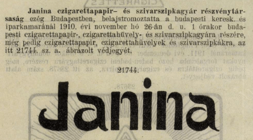 1910.11.26. Janina papír és hüvely 1910.11.26. Janina papír és hüvely