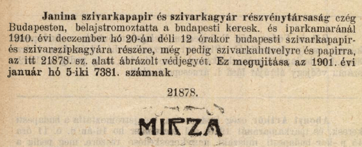 1910.12.20. Mirza papír és hüvely 1910.12.20. Mirza papír és hüvely