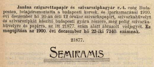 1910.12.20. Semiramis papír és hüvely 1910.12.20. Semiramis papír és hüvely