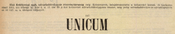 1911.02.03. Unicum papír és hüvely 1911.02.03. Unicum papír és hüvely