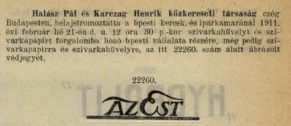 1911.02.21. Az Est papír és hüvely 1911.02.21. Az Est papír és hüvely