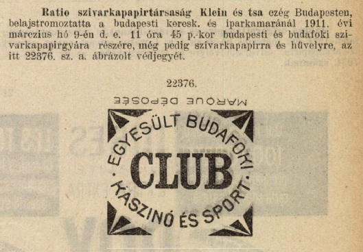 1911.03.09. Club papír és hüvely 1911.03.09. Club papír és hüvely