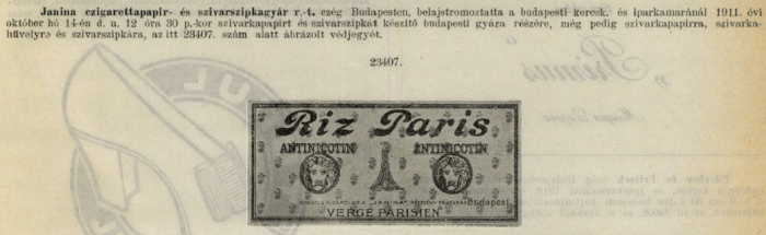1911.10.14. Riz Paris papír és hüvely 1911.10.14. Riz Paris papír és hüvely