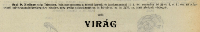1911.11.21. Virág cigarettapapír 1911.11.21. Virág cigarettapapír