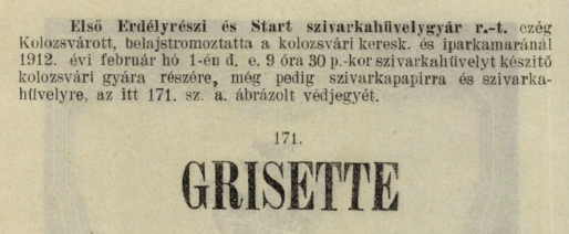 1912.02.01. Grisette papír és hüvely 1912.02.01. Grisette papír és hüvely