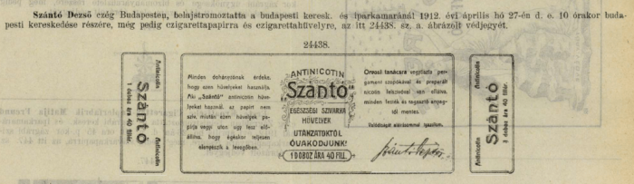 1912.04.27. Szántó papír és hüvely 1912.04.27. Szántó papír és hüvely
