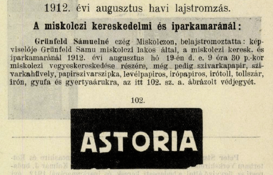 1912.08.19. Astoria papír és hüvely 1912.08.19. Astoria papír és hüvely