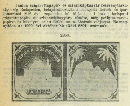1912.09.16. Janiana cigarettapapír 1912.09.16. Janiana cigarettapapír