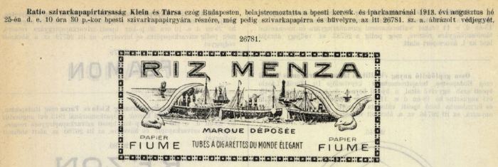 1913.08.25. Riz Menza papír és hüvely 1913.08.25. Riz Menza papír és hüvely