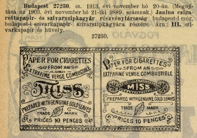 1913.11.20. Miss papír és hüvely 1913.11.20. Miss papír és hüvely