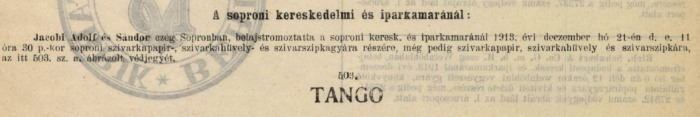 1913.12.21. Tango papír és hüvely 1913.12.21. Tango papír és hüvely