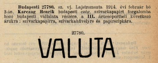 1914.02.03. Valuta papír és hüvely 1914.02.03. Valuta papír és hüvely