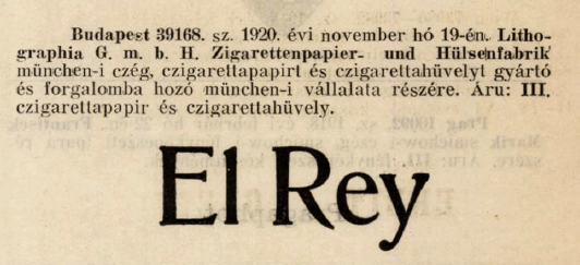 1920.11.19. El Rey papír és hüvely 1920.11.19. El Rey papír és hüvely
