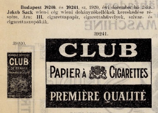 1920.12.02. Club papír és hüvely 1920.12.02. Club papír és hüvely