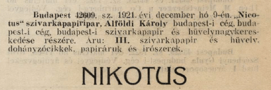 1921.12.09. Nikotus papír és hüvely 1921.12.09. Nikotus papír és hüvely