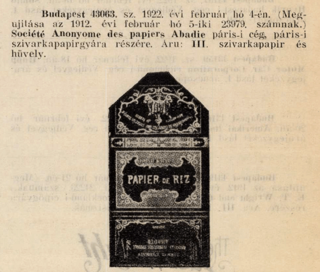 1922.02.04. Riz cigarettapapír 1922.02.04. Riz cigarettapapír