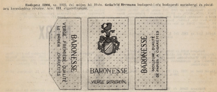 1922.05.19. Baronesse cigarettapapír 1922.05.19. Baronesse cigarettapapír