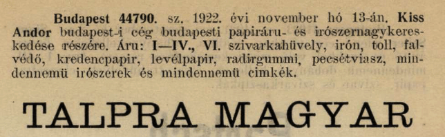 1923.11.13. Talpra magyar hüvely 1923.11.13. Talpra magyar hüvely