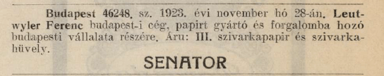 1923.11.28. Senator papír és hüvely 1923.11.28. Senator papír és hüvely
