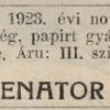 1923.11.28. Senator papír és hüvely