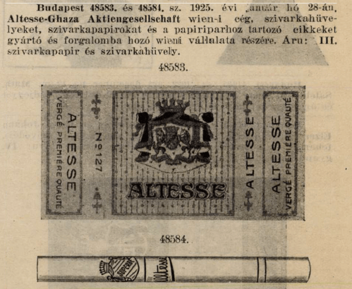 1925.01.28. Altesse papír és hüvely 1925.01.28. Altesse papír és hüvely