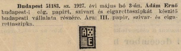 1927.05.03. Ádám Ernő szipka 1927.05.03. Ádám Ernő szipka