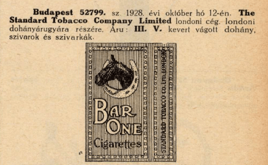 1928.10.12. Bar One dohányáru 1928.10.12. Bar One dohányáru