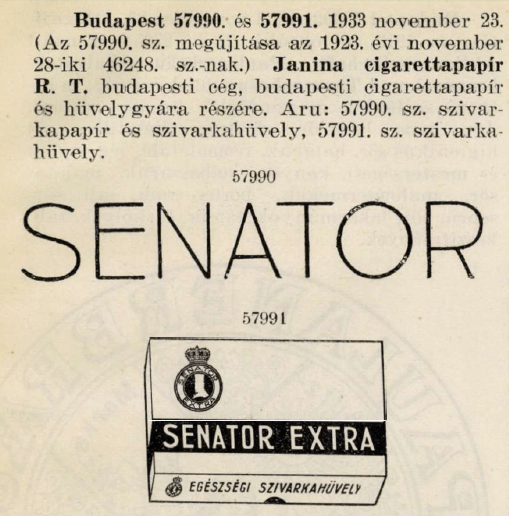 1933.11.23. Senator papír és hüvely 1933.11.23. Senator papír és hüvely