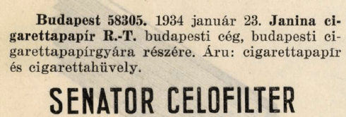 1934.01.23. Senator Celofilter hüvely 1934.01.23. Senator Celofilter hüvely