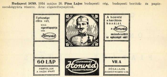 1934.05.26. Honvéd cigarettapapír 1934.05.26. Honvéd cigarettapapír