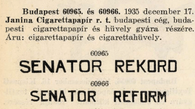 1935.12.17. Senator papír és hüvely 1935.12.17. Senator papír és hüvely