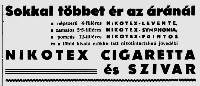 1941.09. Nikotex cigaretta és szivar