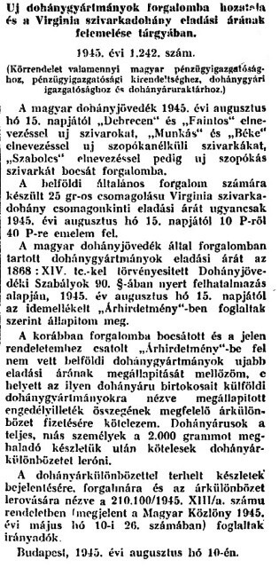 1945.09.05. Új dohánygyártmányok
